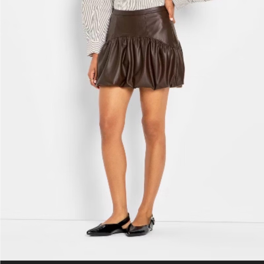 Brown Faux Leather bubble Mini Skirt - future collective